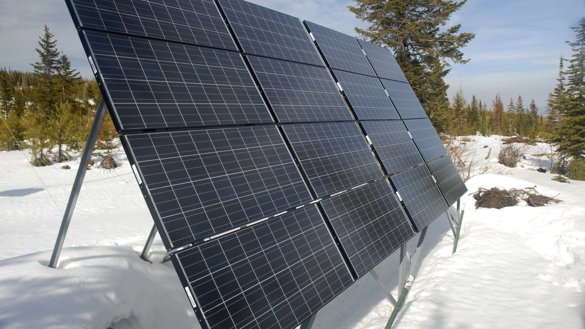 Solar panel in the snow during winter